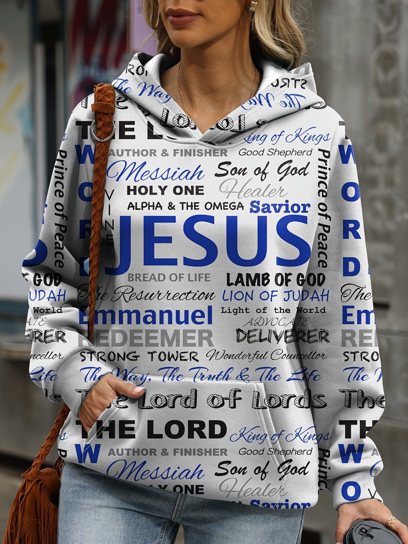 Letter Print Casual Kangaroo Pocket Hoodie