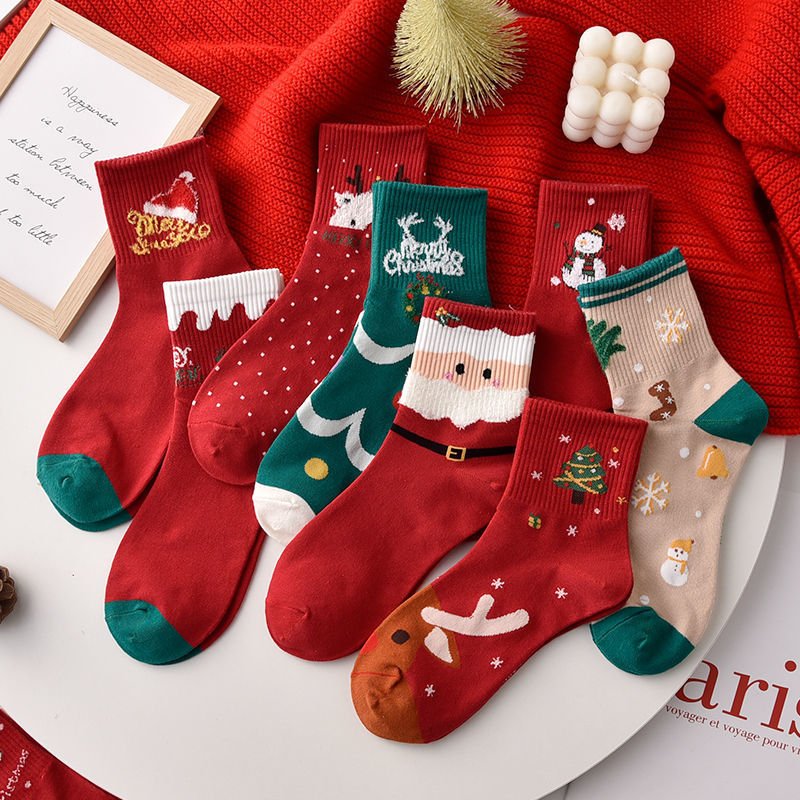Autumn Winter Red Mid Calf Women's Socks