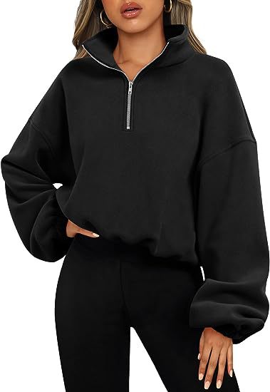 European And American Half Zipped Stand Collar Drawstring At Hem Polar Fleece Jacket