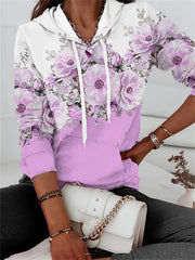 Hooded Sweater Floral Print Leisure Pullover Long Sleeve