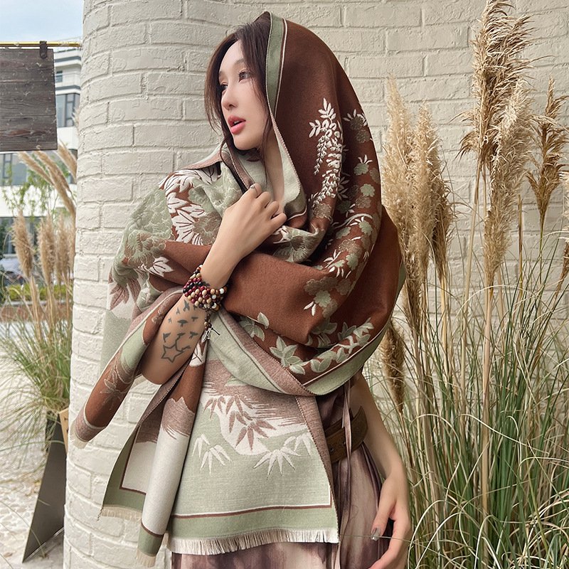 Warm Green Cashmere Scarf for Women