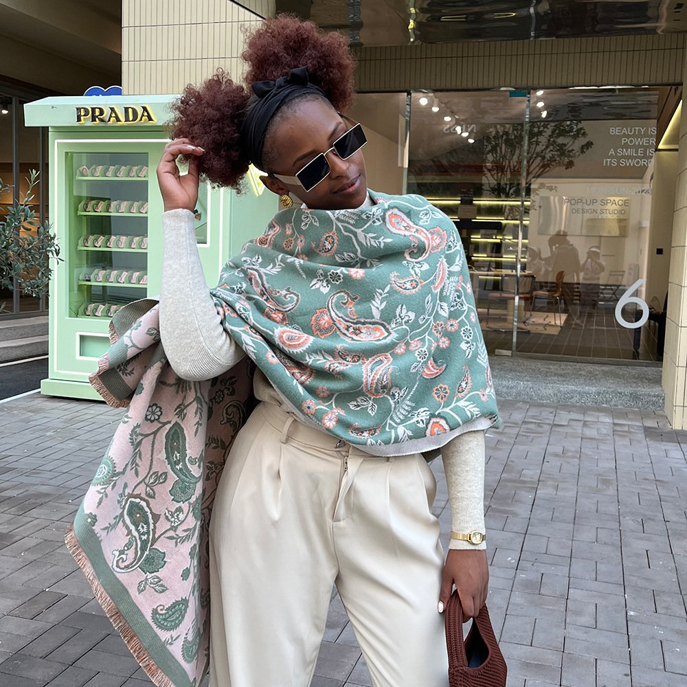 Mint Green Cashmere Scarf for Women, Mid-Length, Thickened