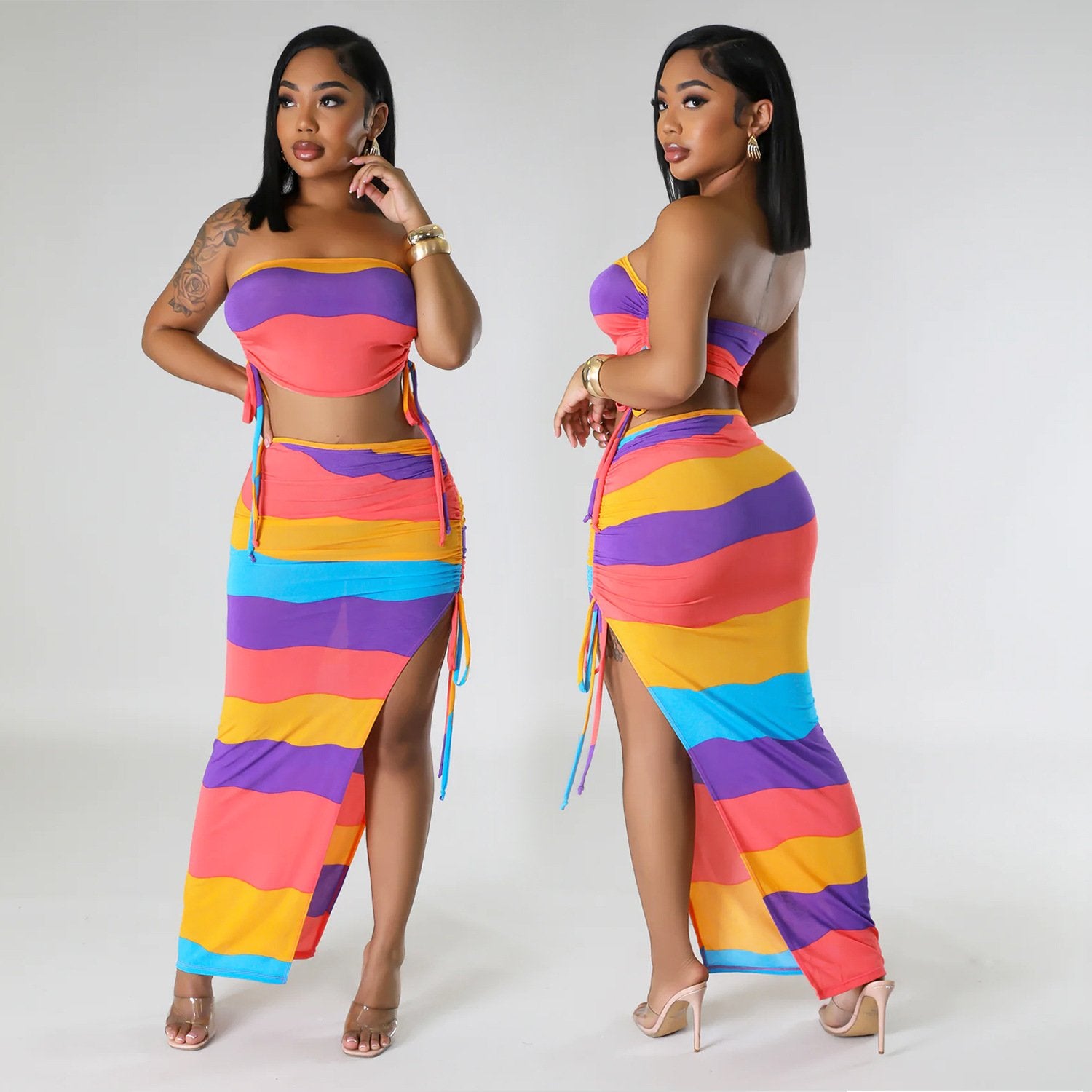 Geometric Pattern Two-piece Skirt Suit for Women