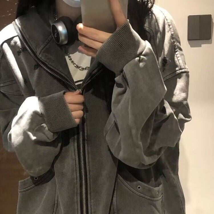 Cardigan Women's Spring And Autumn Hooded Casual Sweatshirt Trendy INS Coat Top