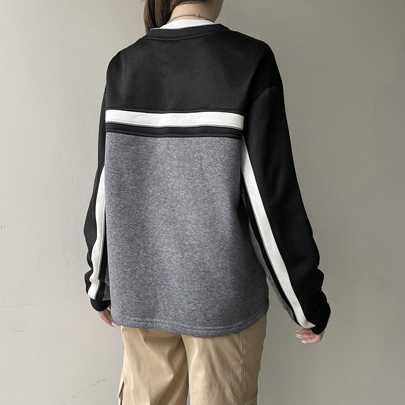 Spliced Contrasting Loose Fitting Hoodie Pullover