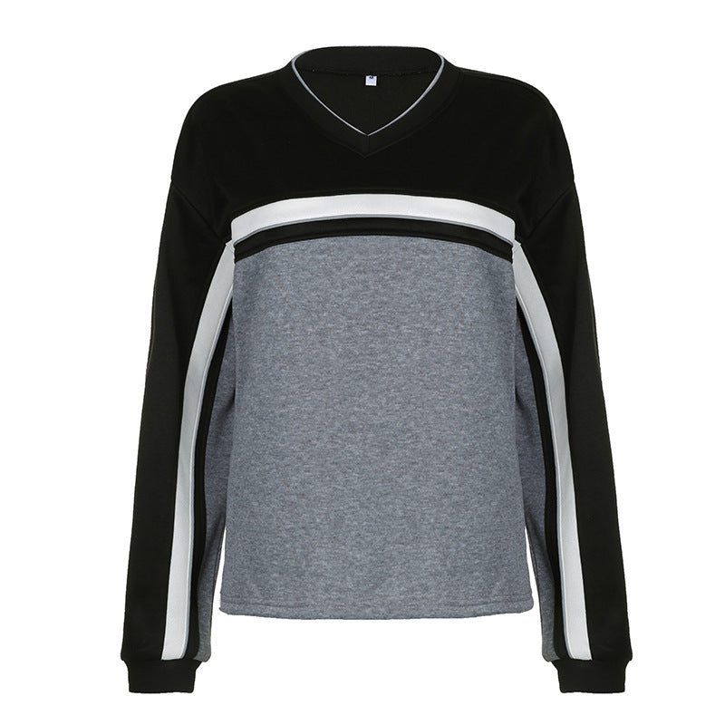 Spliced Contrasting Loose Fitting Hoodie Pullover