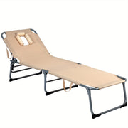 Adjustable Folding Lounge Chair with Reclining Back in Beige