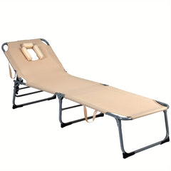 Adjustable Folding Lounge Chair with Reclining Back in Beige