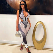 Gray Blue Pink Mesh Jumpsuit Casual Streetwear Suit