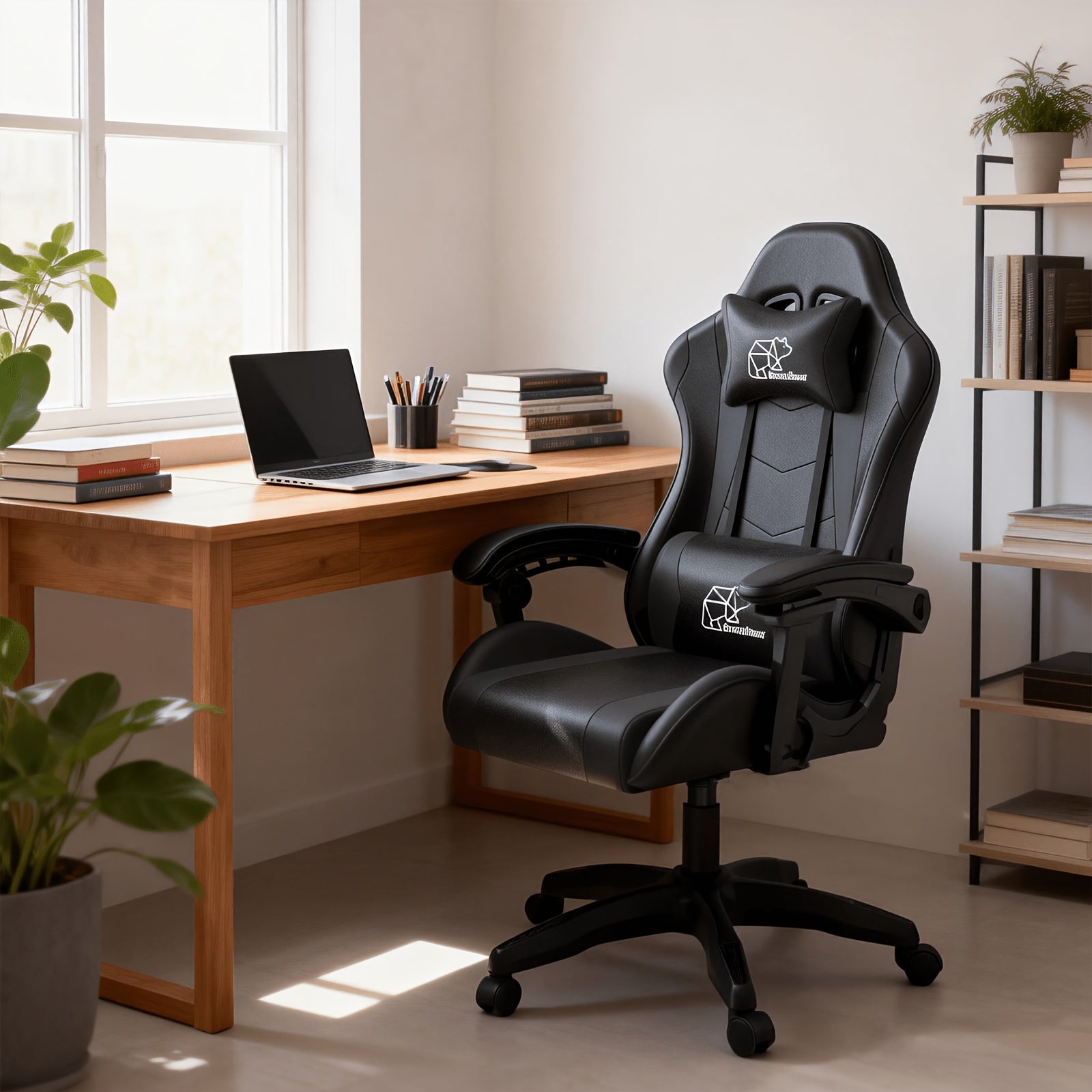 Ergonomic Gaming Chair with Lumbar Support, Fixed Armrests and High‑Quality Padding – Optional Footrest