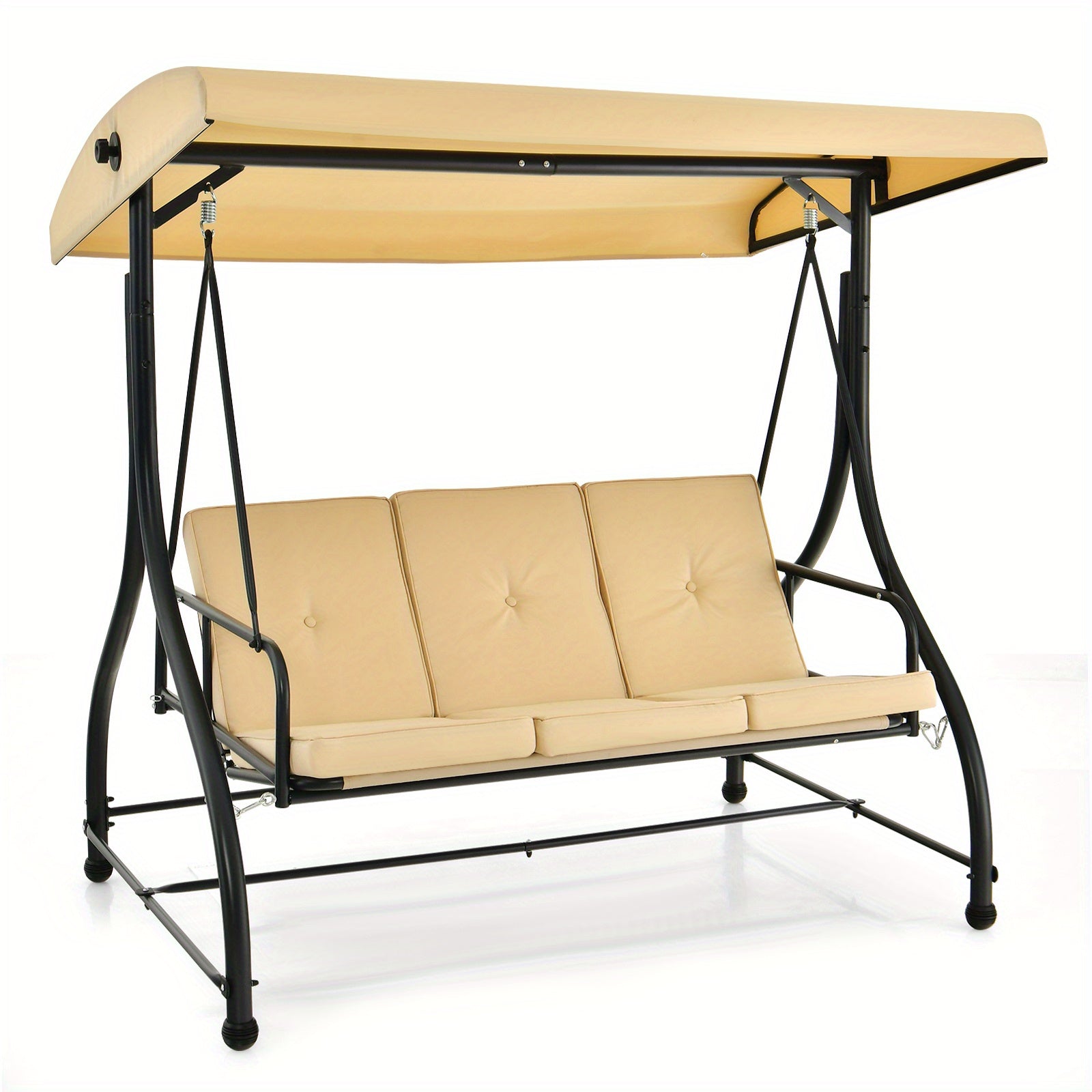 Costway 3-Seat Outdoor Converting Patio Swing Glider Adjustable Canopy Porch Swing Beige