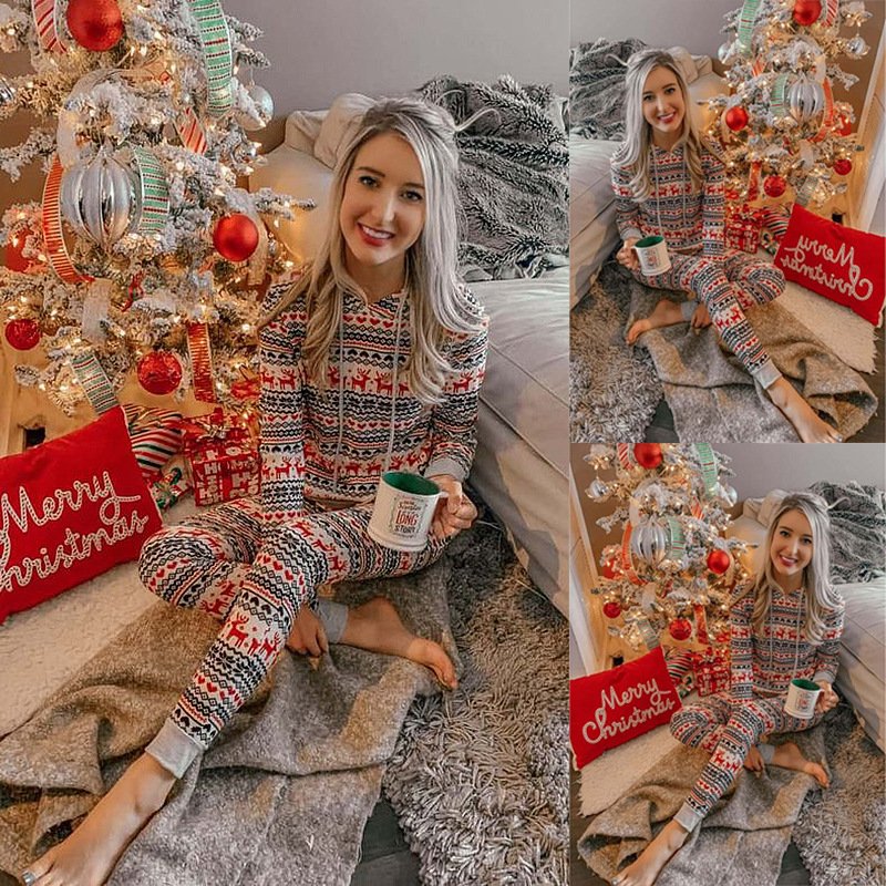 Reindeer Print Hoodie Set for Women