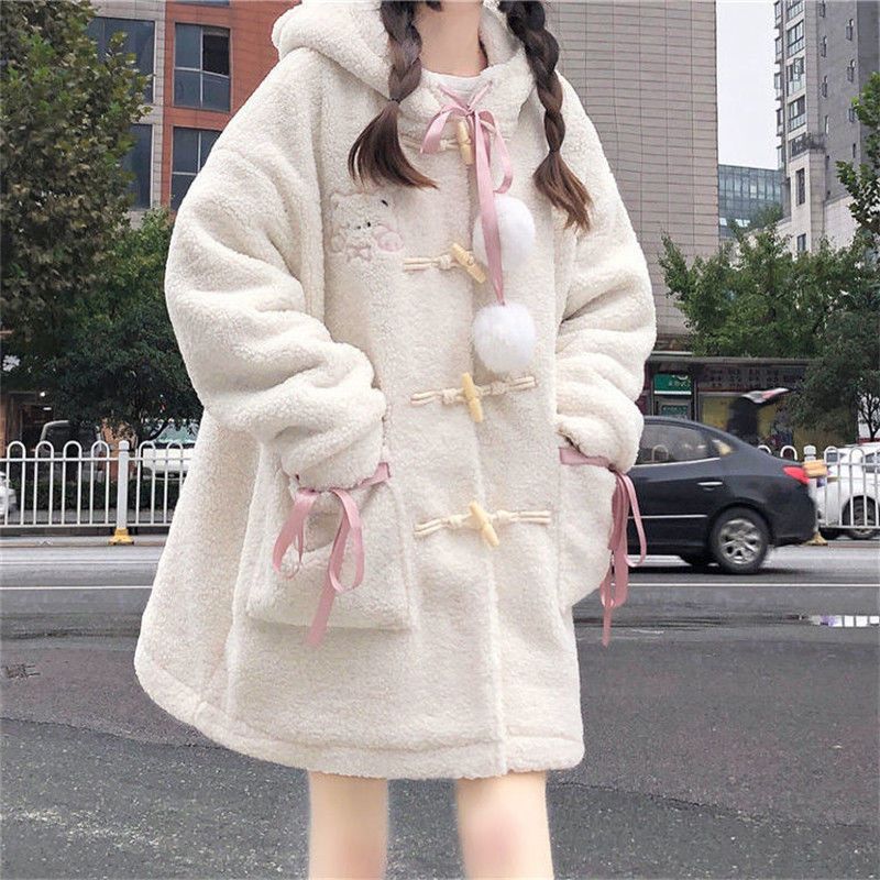 Preppy Style Lovely Soft Cute Cartoon Print Hooded Loose Sweater Schoolgirls' Coat Top