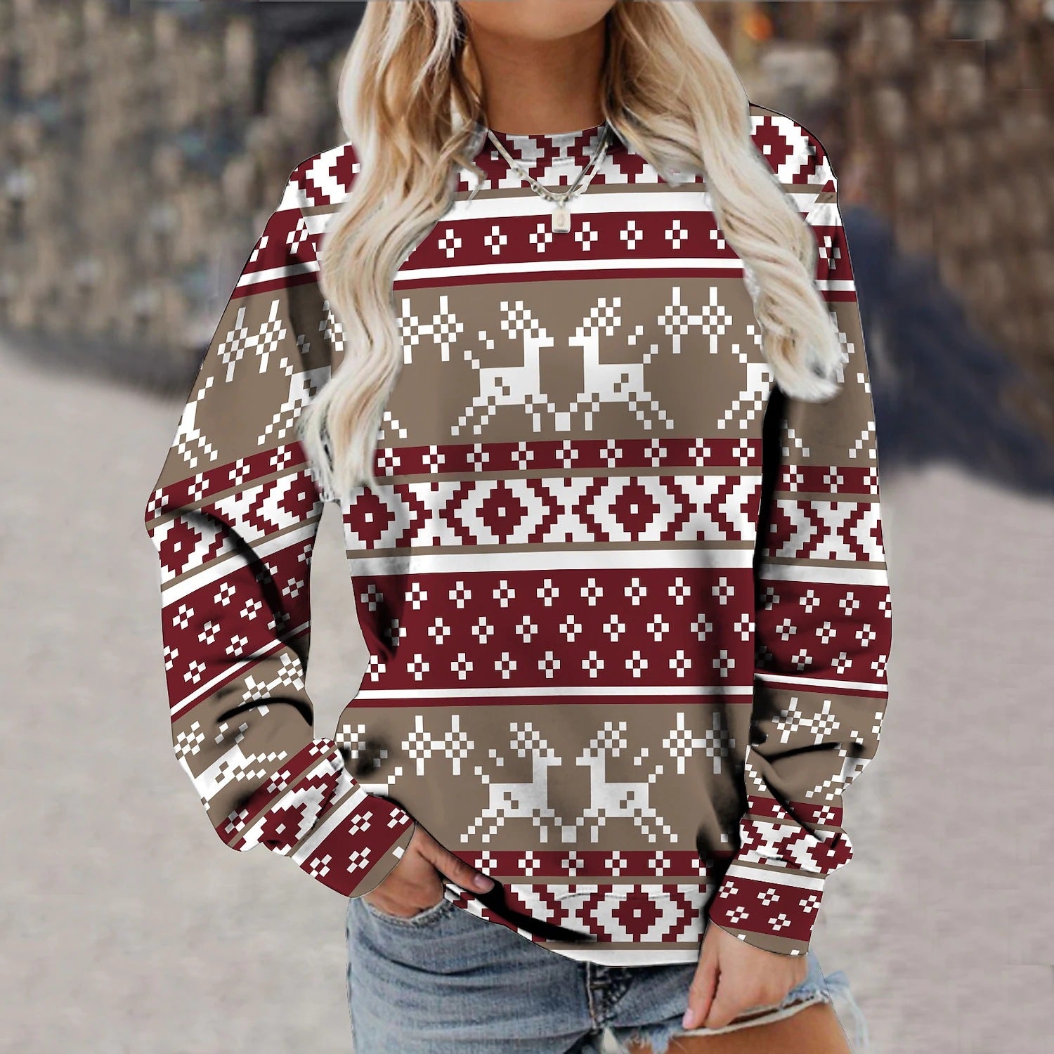 Women's Fashion Long Sleeve Printed Sweater