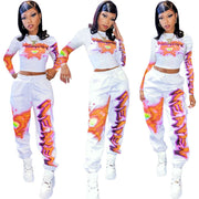 Cropped Printing Jumpsuit Set for Women