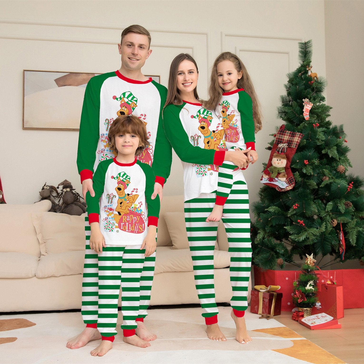 Festival Cartoon Striped Pajamas for Family Fun