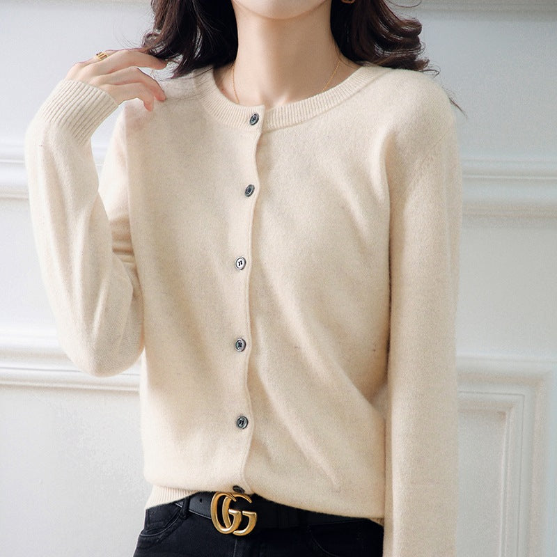 Women's Solid Color Loose Round Neck Knitted Sweater Coat