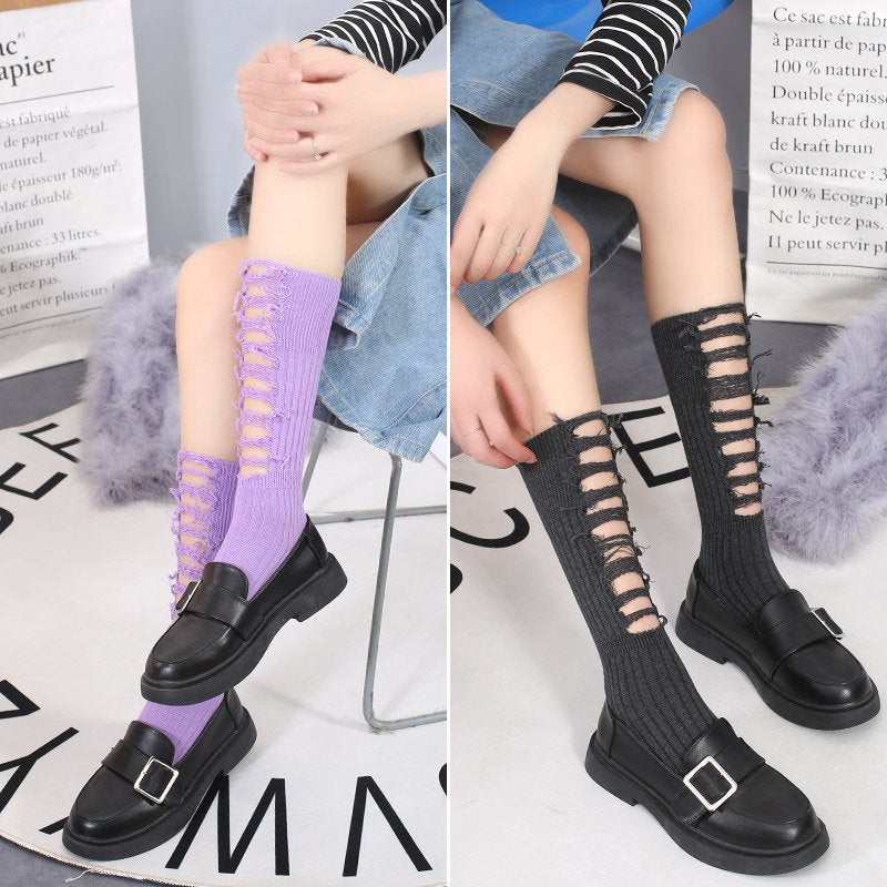Ripped Thigh High Socks for Women - Soft Cotton