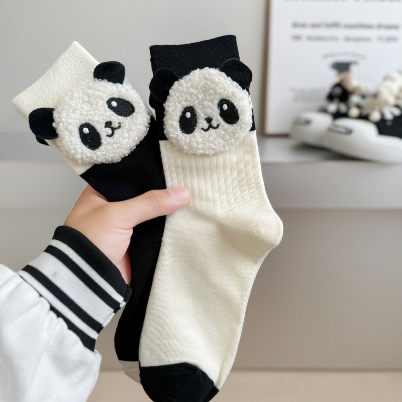 3D Panda Socks - Neutral Mid-Calf Length Cotton Socks