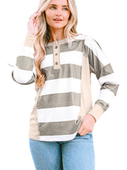 Colored Pullover Loose Casual Striped Printed Long Sleeves Women