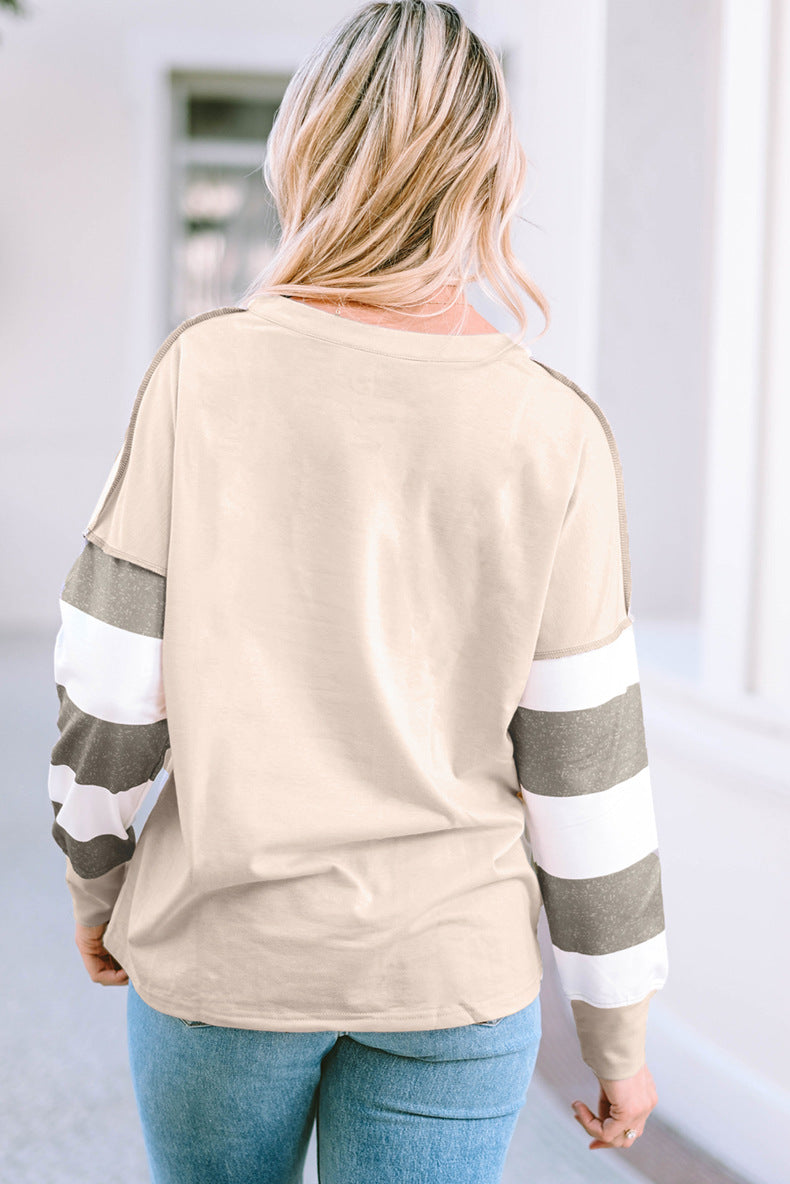 Colored Pullover Loose Casual Striped Printed Long Sleeves Women