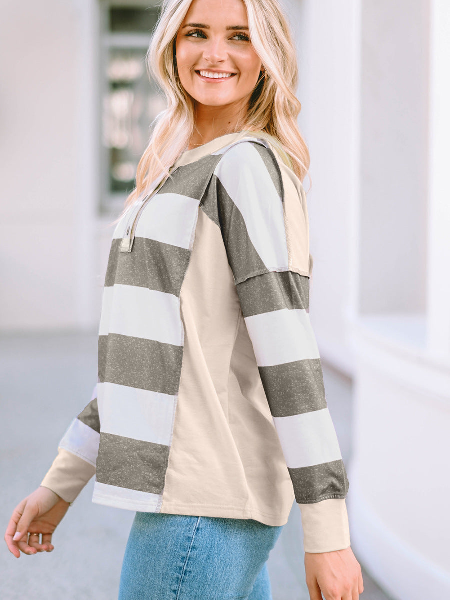 Colored Pullover Loose Casual Striped Printed Long Sleeves Women