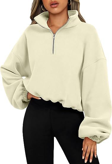 Women's Half Zipped Stand Collar Drawstring At Hem Polar Fleece Autumn Winter Sweater