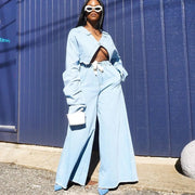 Loose Fit Denim Jumpsuit Set for Women