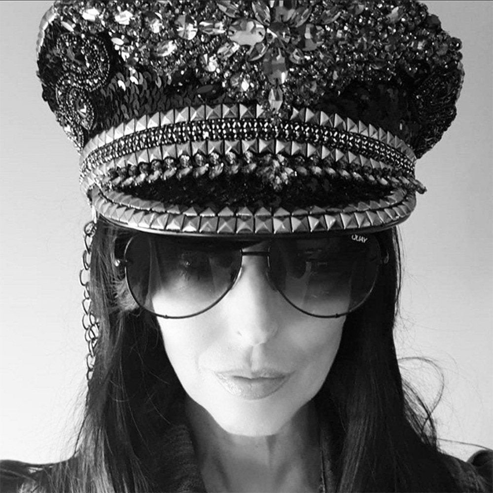 Elegant Navy Blue Flat-top Cap for Women