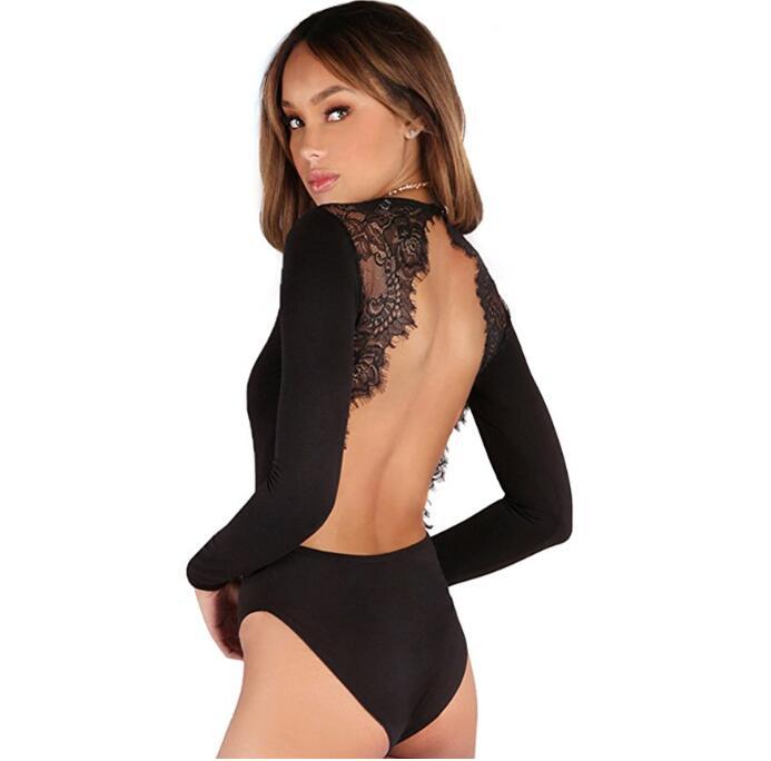 Elegant Lace Panel Long Sleeve Jumpsuit