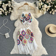 Bohemian Crochet Halter Top & Short Skirt Set