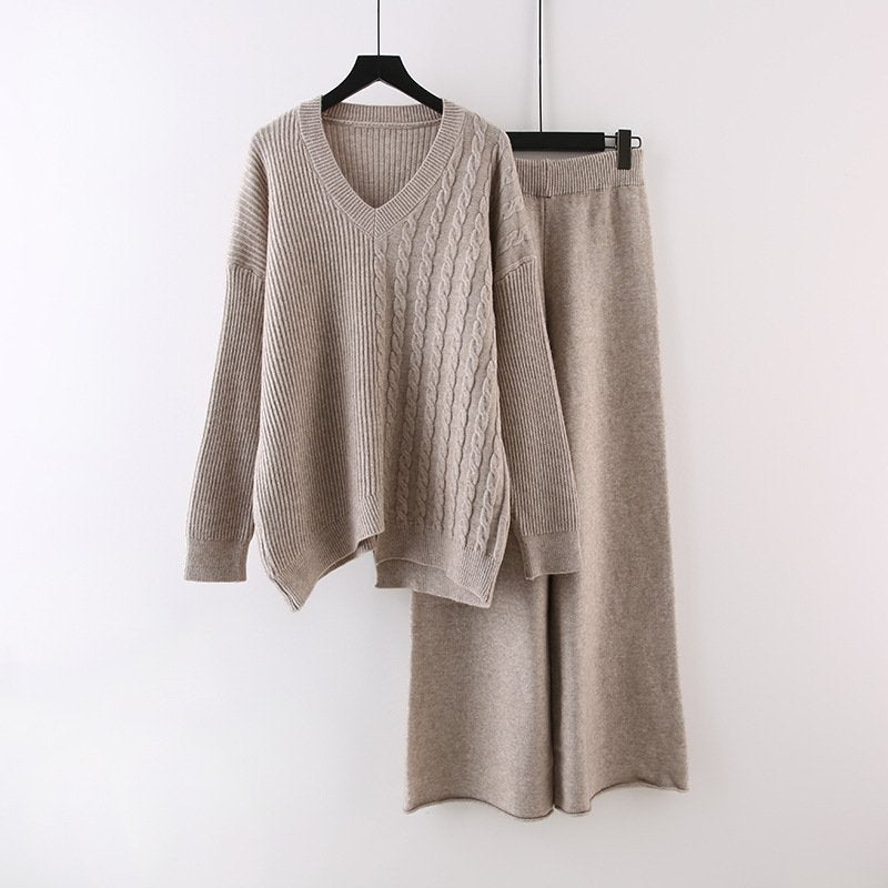 Loose Knit 2-piece Autumn Suit for Women