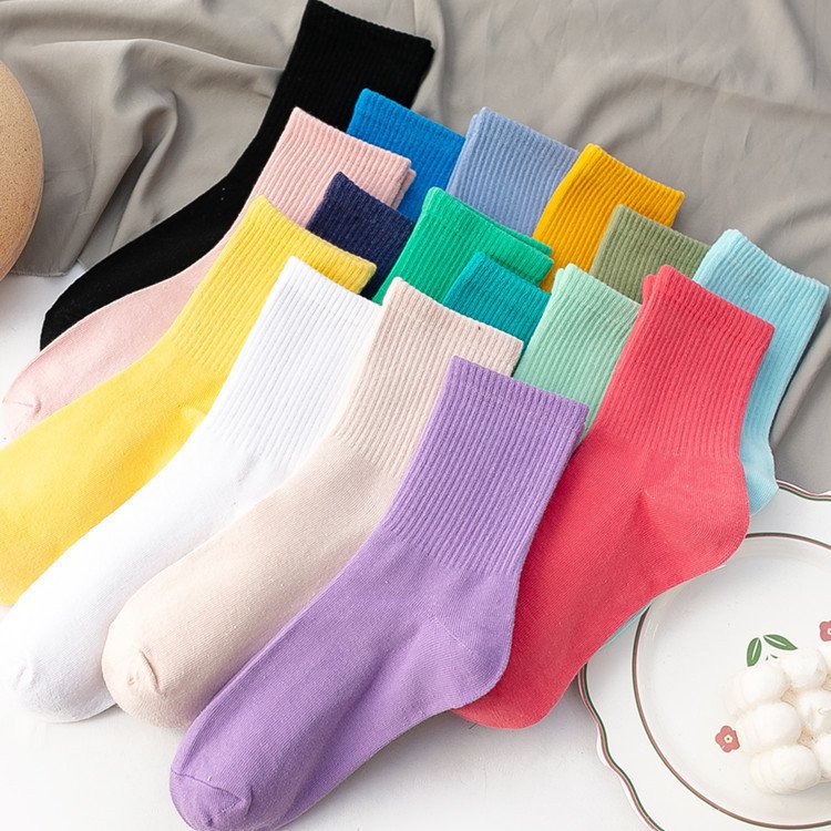 Bright Color Mid-Calf Sports Socks for Women