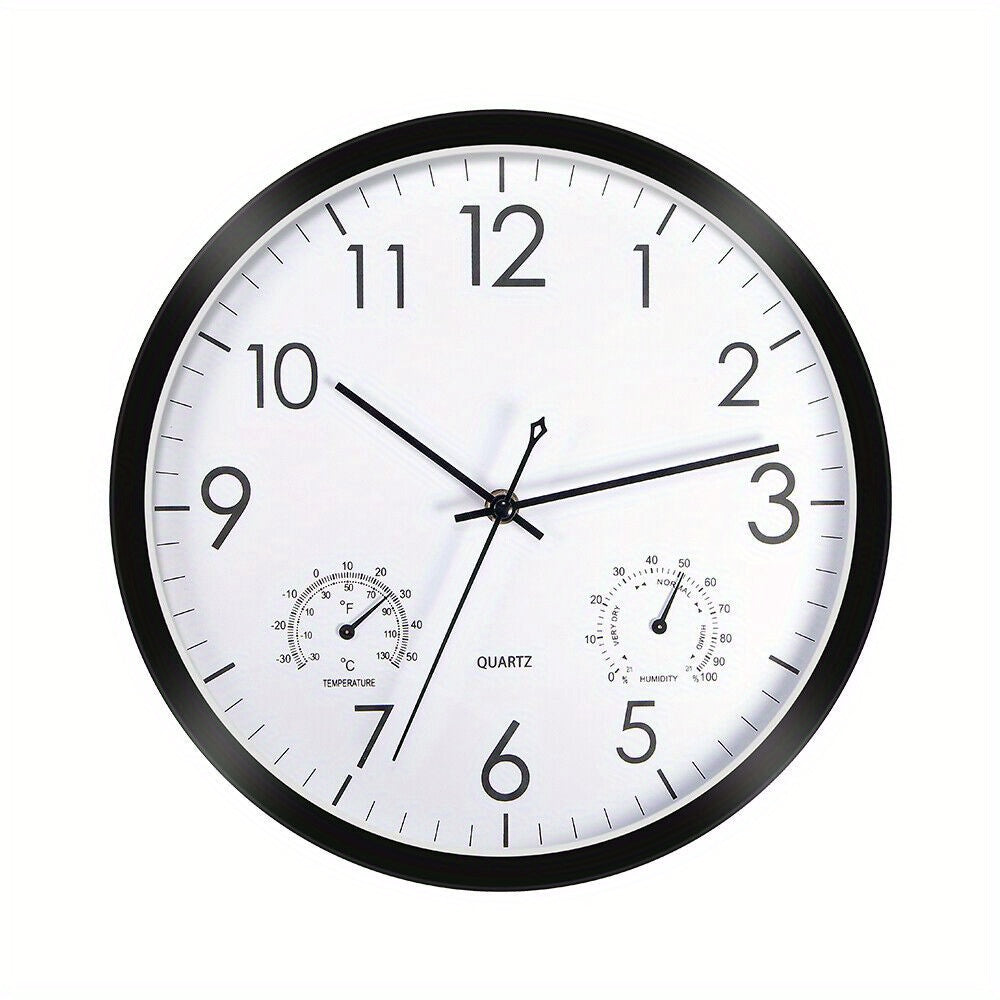 12''Analog Wall Clock Large Quartz Silent Indoor Outdoor with Temperature Humidity, Home Decor, Office Clock, Minimalist Clock, Analog Display, Precision Timekeeping, Highquality Quartz, Silent Movement, Outdoor Decor, Indoor Decor