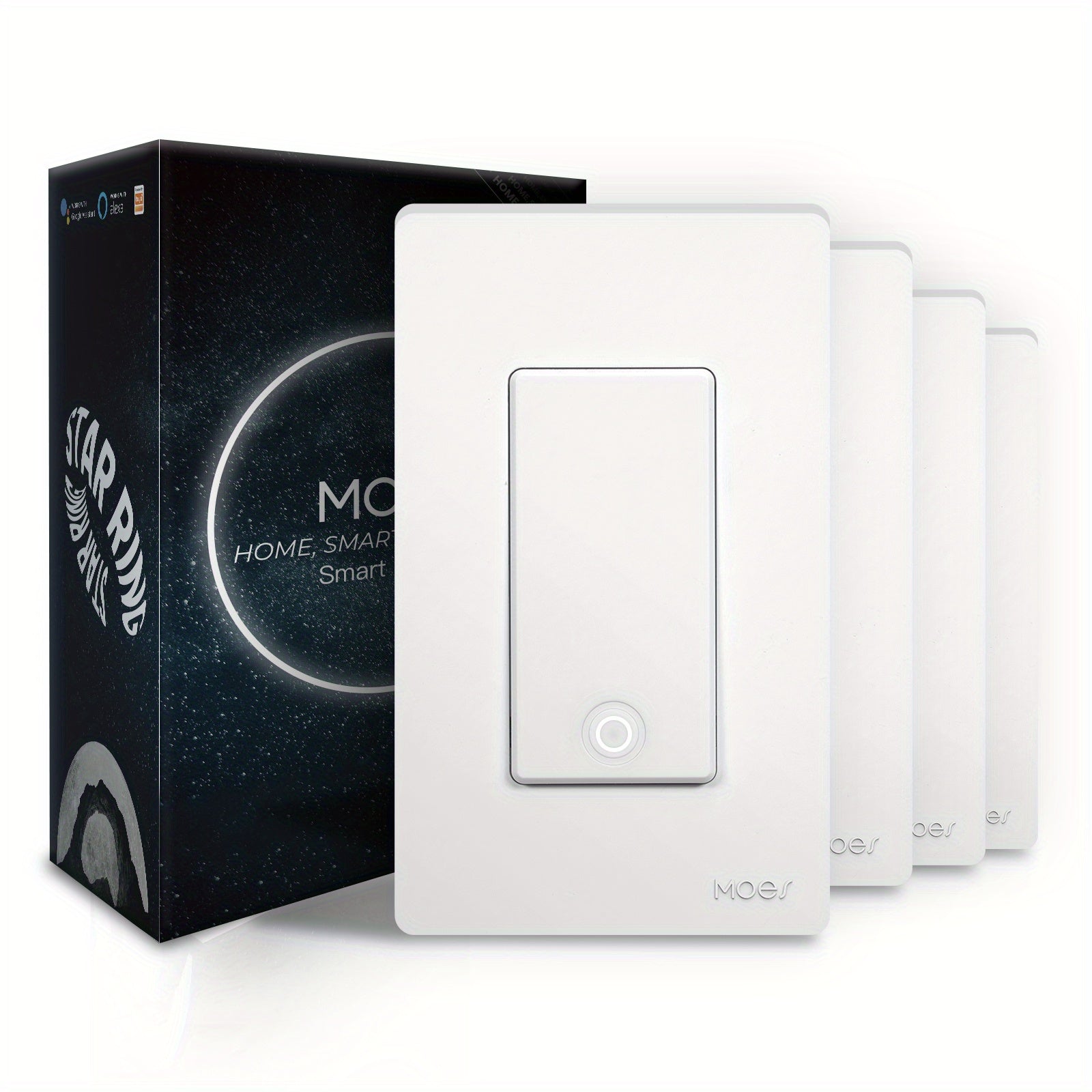4‑Pack Wi‑Fi Smart Single‑Pole Wall Light Switch, White, Neutral Required, Compatible with Tuya, Smart Life, Alexa & Google Assistant