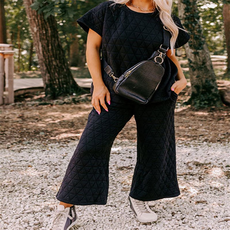 Women's Loose Cropped Wide-leg Pants Two-piece Set for Casual Wear