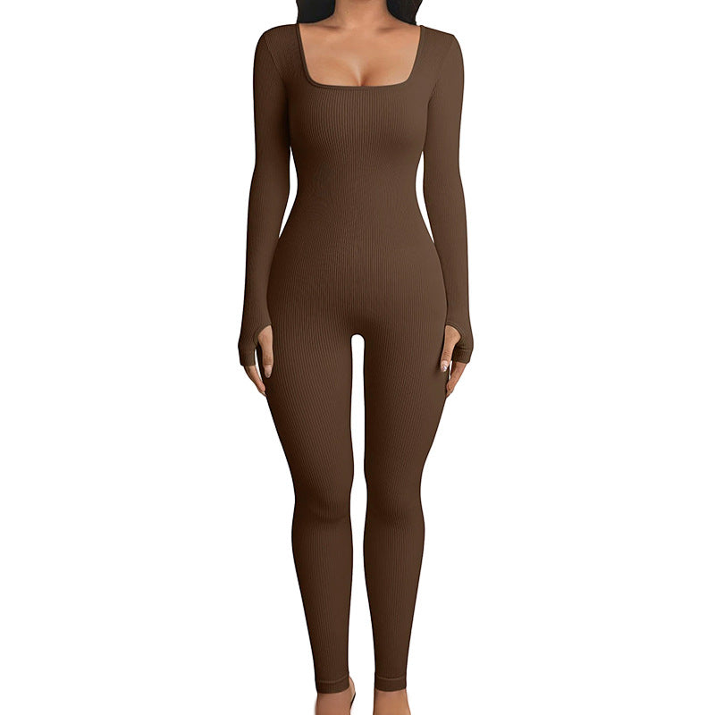 Seamless Long-Sleeve Body Shaper Yoga Jumpsuit