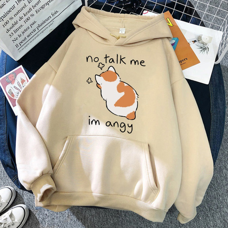 Cute Angry Cat Print Women's Streetwear Hoodie