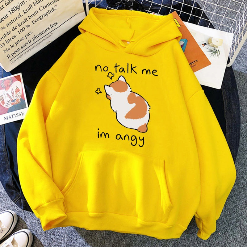 Cute Angry Cat Print Women's Streetwear Hoodie