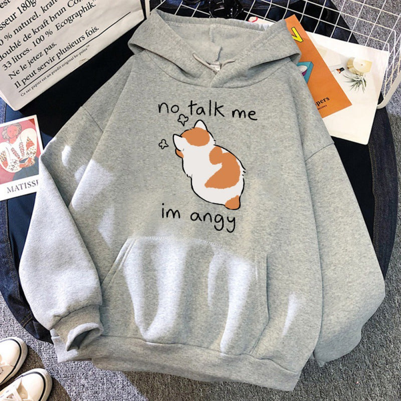 Cute Angry Cat Print Women's Streetwear Hoodie