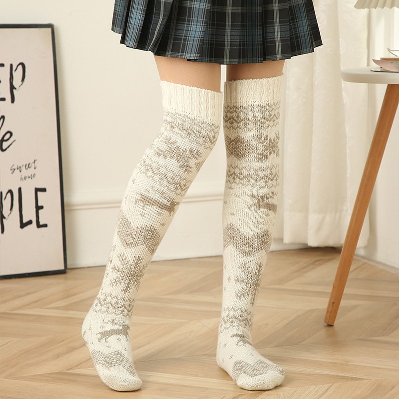 Cute Cartoon Elk Thigh High Socks for Women