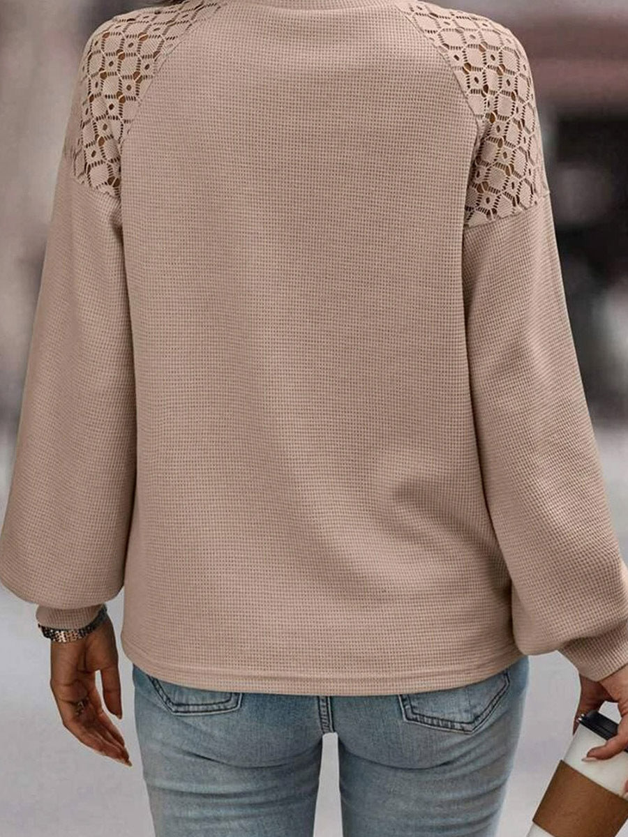Chic Lace-Spliced Solid Color Long Sleeve Pullover