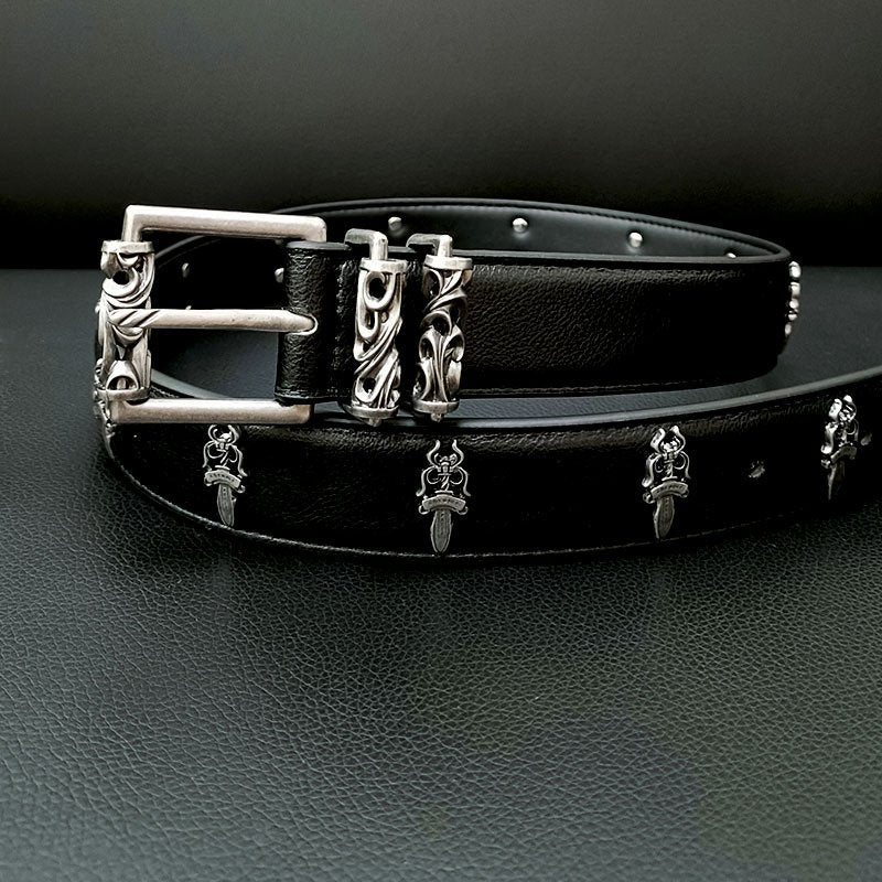 Retro Punk Belt with Sterling Silver Sword Buckle