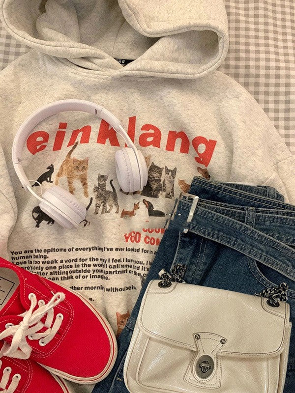 Retro Dog & Cat Fleece Hooded Sweatshirt