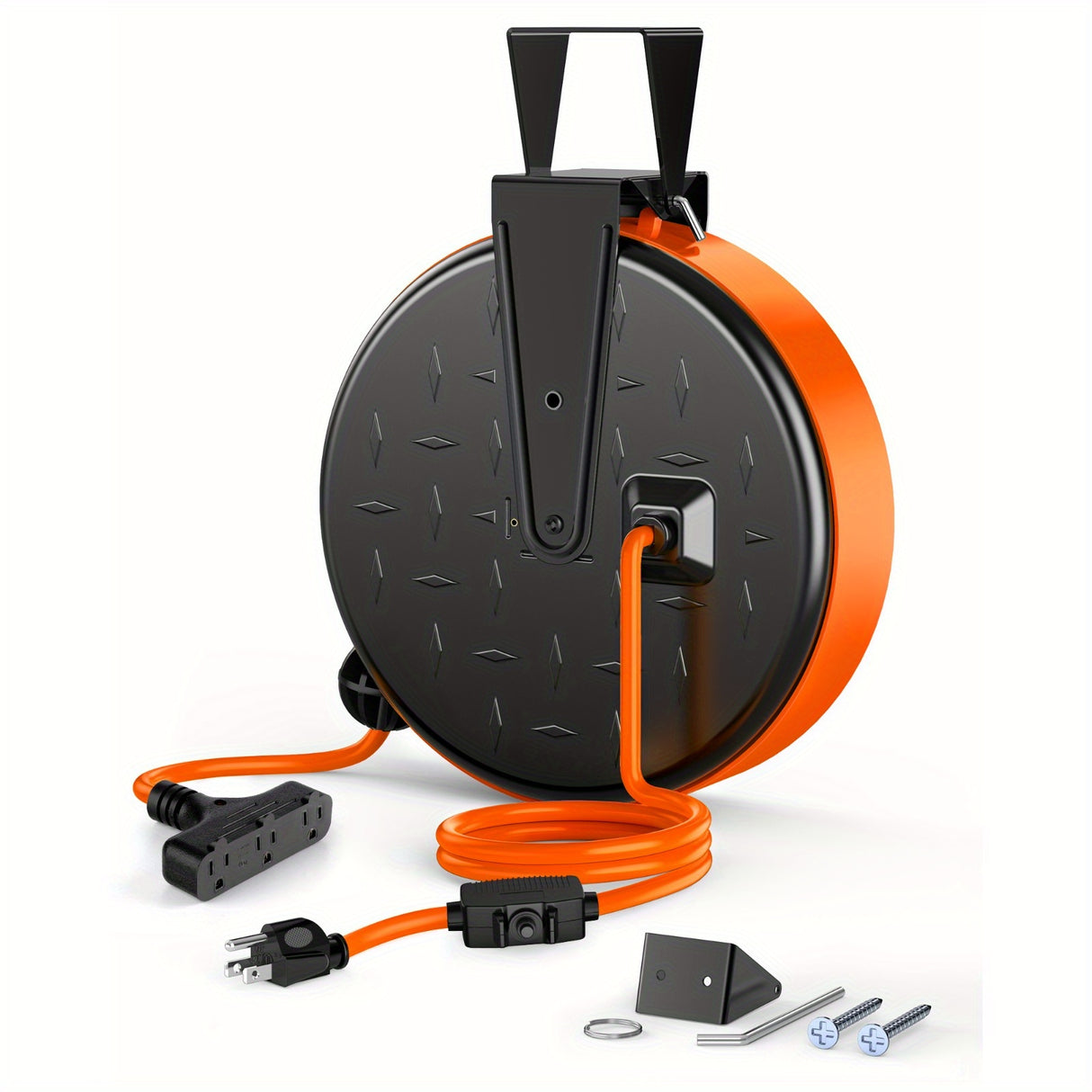 30ft Retractable Extension Cord, 16AWG/ 3C SJTW Power Cord, 3 Outlets, 10A/125V Hand Wind Retractable Extension Cord Reel, Power Cord Reel, Electric Fence Fence, Electric Fence Post, Extension Cord...