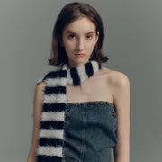 Black White Striped Wool Knitted Scarf for Women