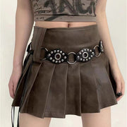 Rustic Metal Ring Rivet Belt with Chain Detail