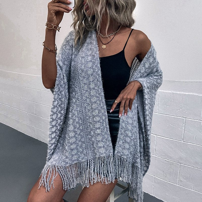 Women's Tassel Cape Shawl Sweater Cardigan