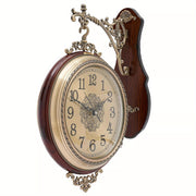 Vintage Wall Clock Quartz Clock Silent Non-Ticking Clock Wooden Double Sided NEW