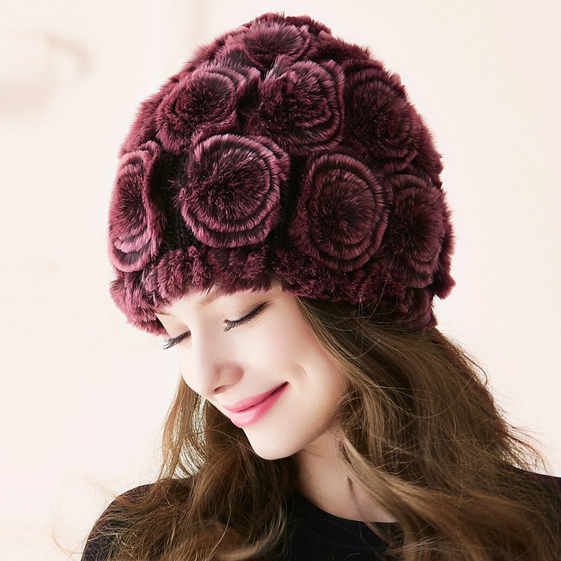 Warm Rex Rabbit Fur Female Hat